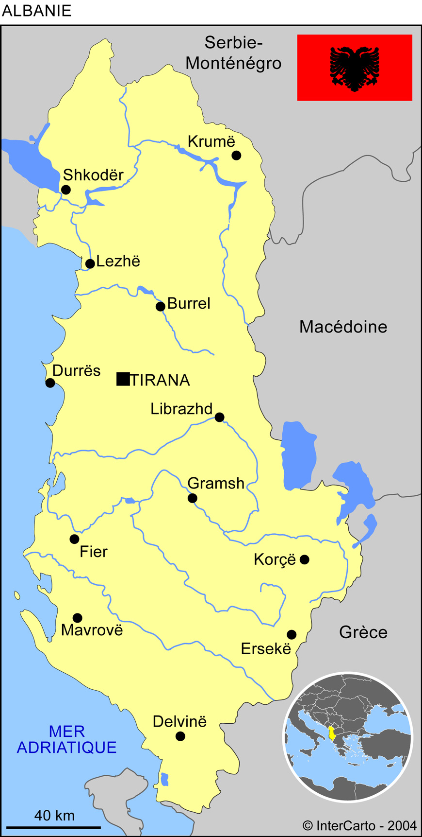 Carte géographique et touristique de l'Albanie, Tirana. Géographie ...