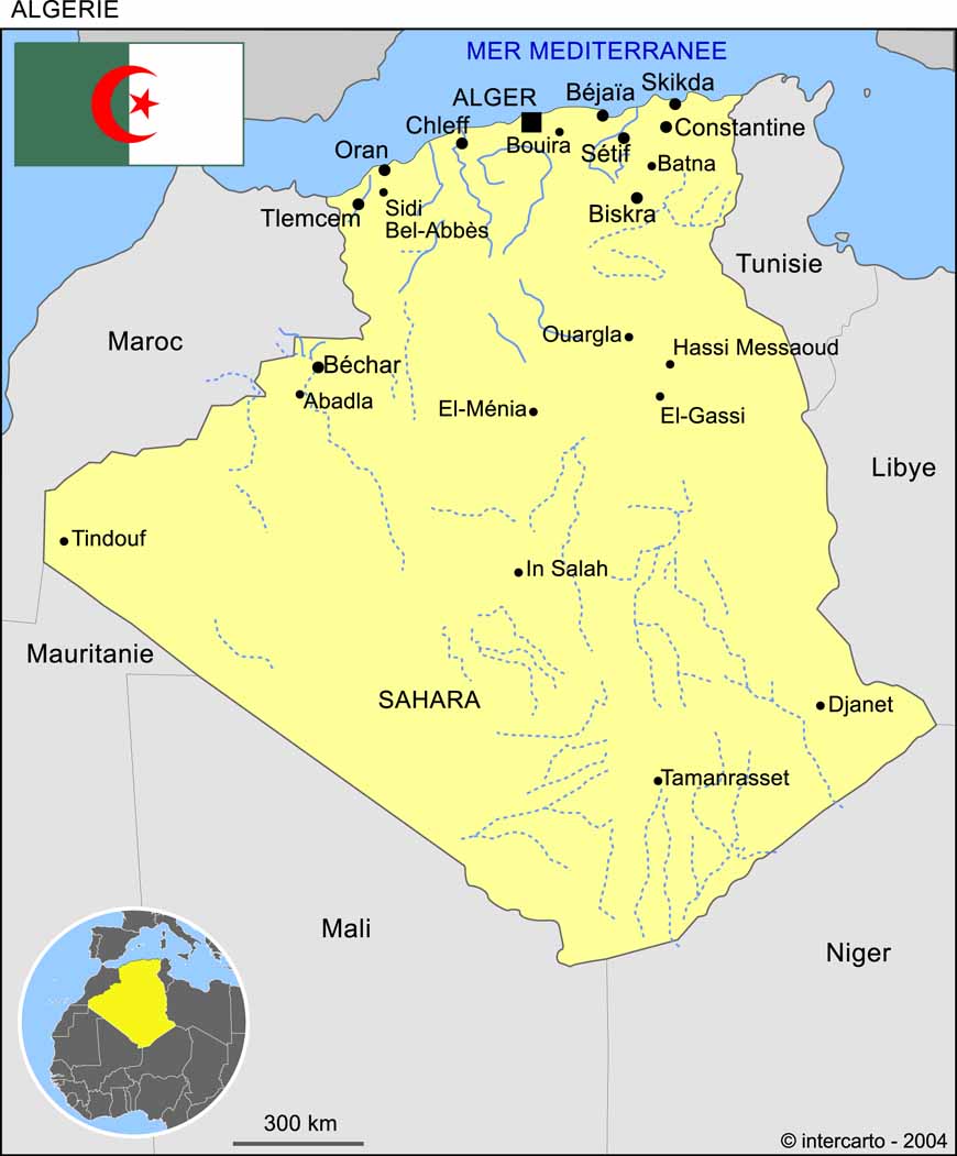 Carte géographique et touristique de l'Algérie, Alger. Géographie de l'Algérie