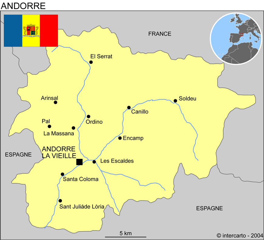 Carte géographique et touristique de l'Andorre, Andorre la Vieille ...