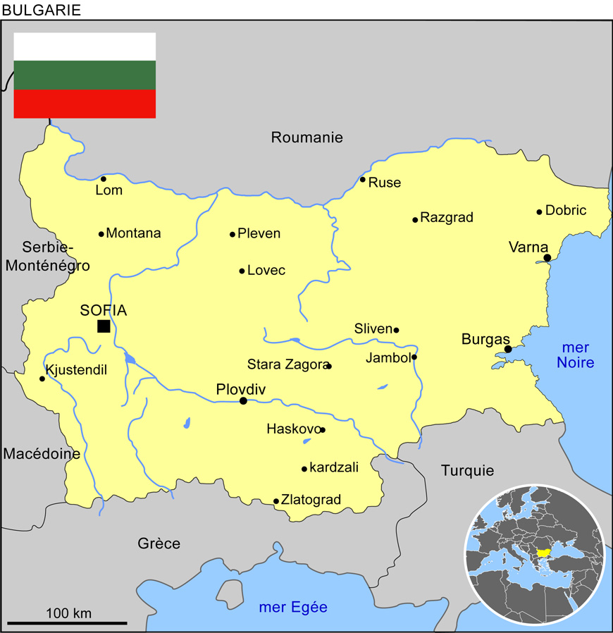 Carte géographique et touristique de la Bulgarie, Sofia ...