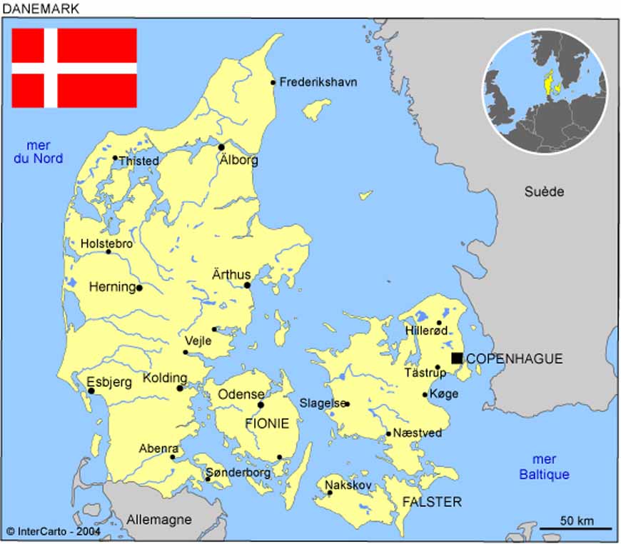 carte danemark geographique - Image