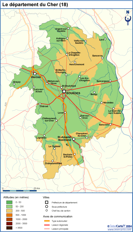 Carte environ Bourges