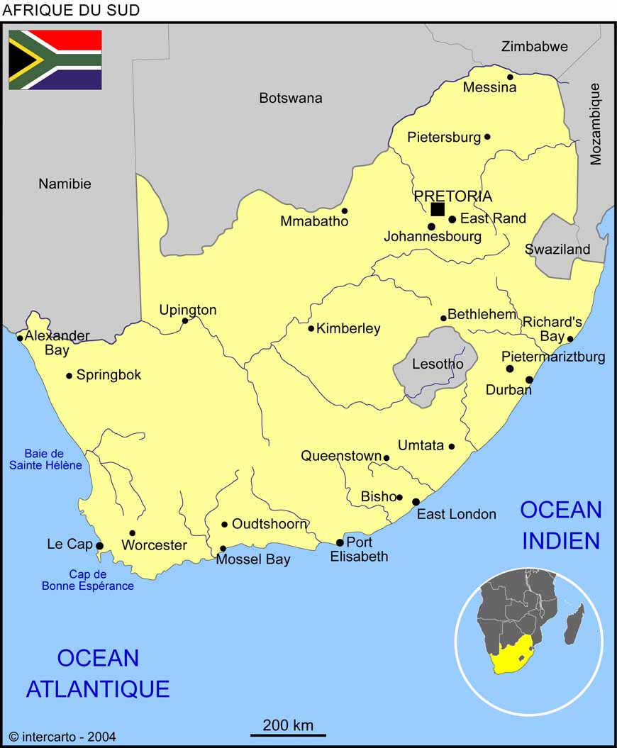 afrique du sud carte du monde