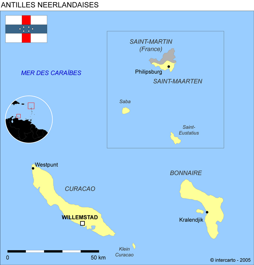 Carte des Antilles Nerlandaises