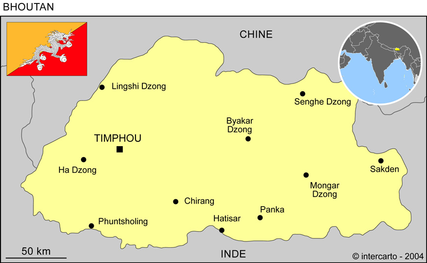 bhoutan carte du monde