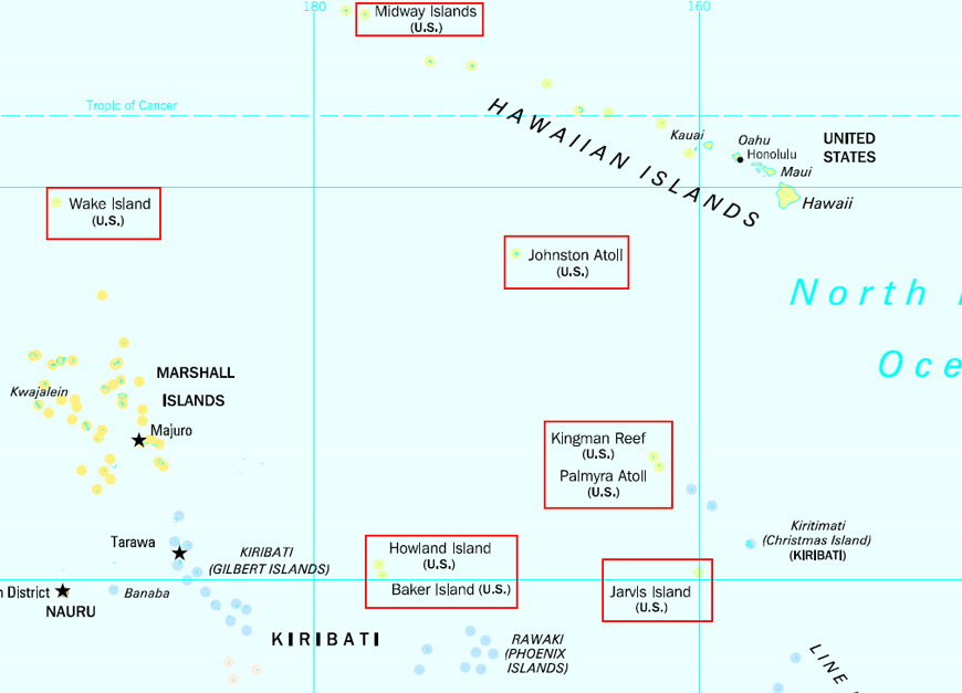 Carte des Iles Mineures Eloignes des Etats Unis